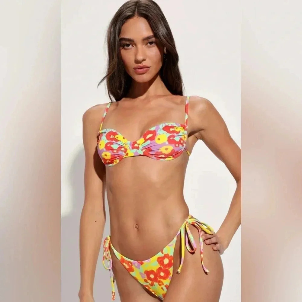 Lulus Purple Floral Underwire Bikini Top Large
